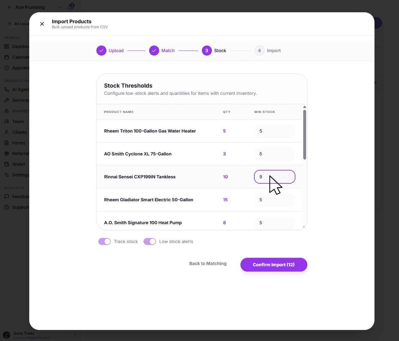 Configure stock notification levels